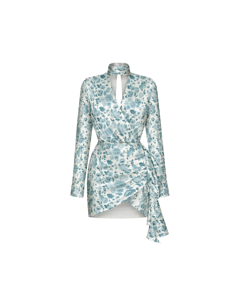 Леа мини (Leah mini), платье мини из молочного атласа с цветочным принтом