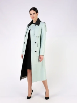 Кожаный тренч длинный с поясом плащ на осень