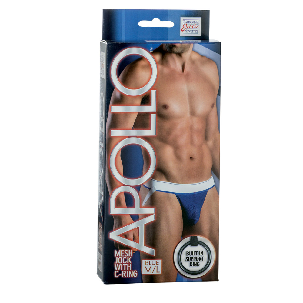 Мужские трусы-джоки Apollo Mesh Jock with C-Ring с эрекционным кольцом (Размер: L-XL) (Цвет: синий)