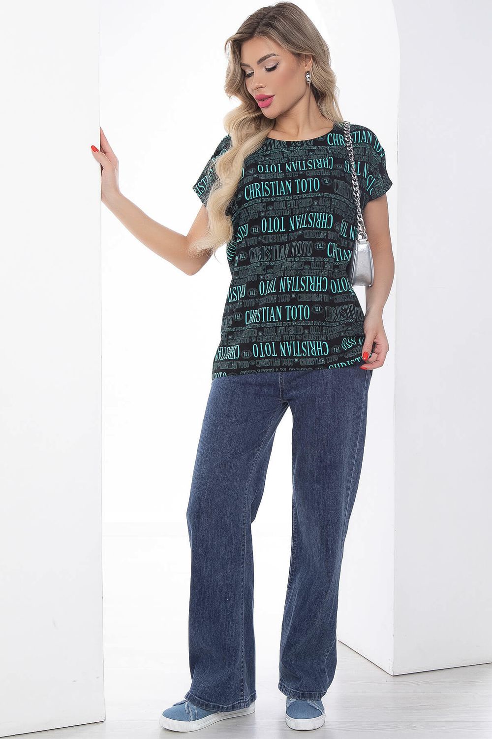 Блуза "Альбина" (черно-бирюзовая) Б8775 LT Collection