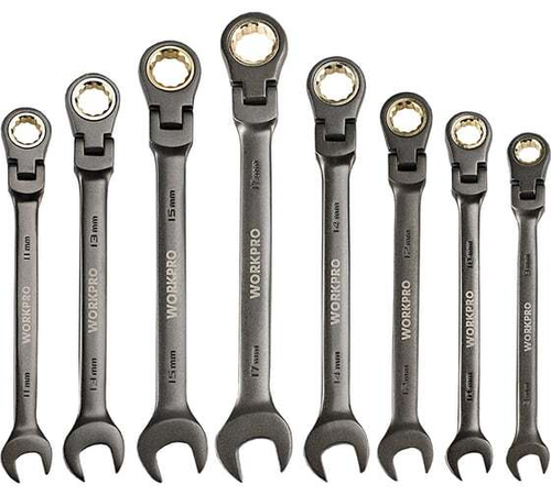 Набор комбинированных трещоточных ключей с шарниром WORKPRO 9-17 мм, 8 шт. WP202521
