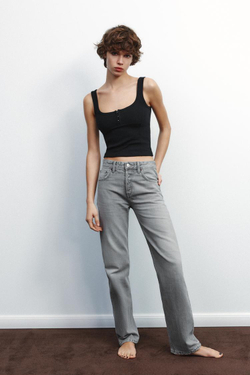 ZARA ДЖИНСЫ TRF ПРЯМОГО КРОЯ СО СРЕДНЕЙ ПОСАДКОЙ, СВЕТЛО-СЕРЫЙ