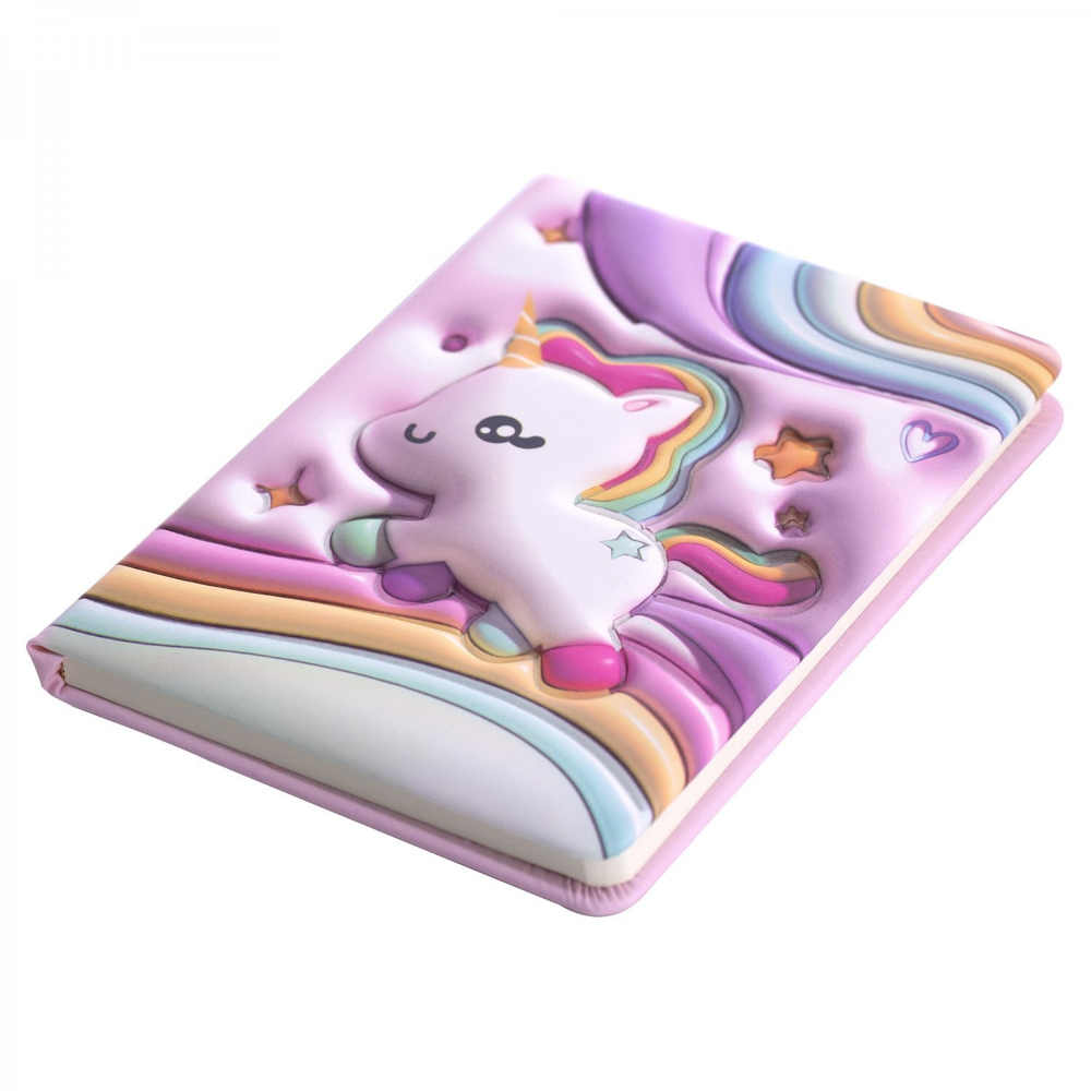 Записная книжка 13,0 см * 18,0 см , 7БЦ, Alingar, PU, поролон, конгрев, эффект 3D, 80л., линия, "Единорожка", розовый