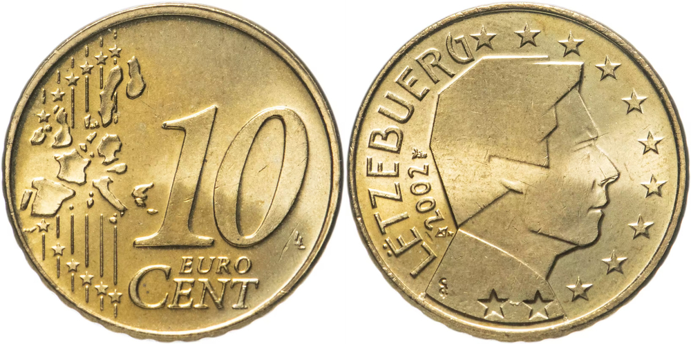 Люксембург 10 евроцентов, 2002 - 2006 Герцог Анри XF