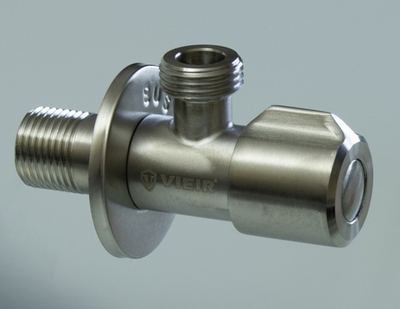 Кран угловой с отр. 1/2 х 1/2 нерж,сатин (КРУГ.) ViEiR  (100/1шт)