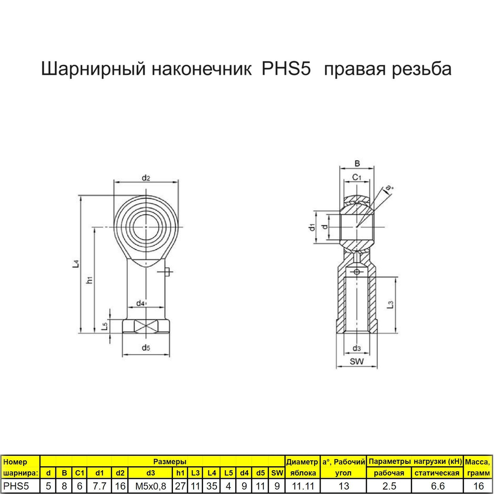 Шарнирный наконечник М6 4 шт. / PHS6 внутренняя правая резьба / для ЧПУ и спецтехники