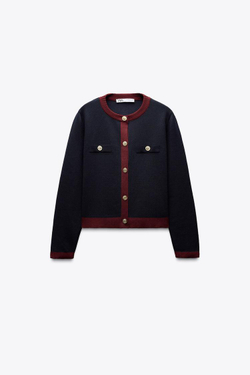 ZARA КАРДИГАН С ЗОЛОТИСТЫМИ ПУГОВИЦАМИ, МОРСКОЙ/ТЕМНО-СИНИЙ