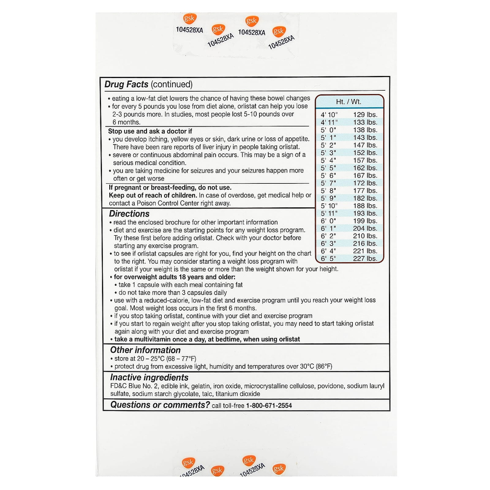 Alli, Орлистат, средство для снижения веса, дополнительная упаковка, 60 мг, 120 капсул