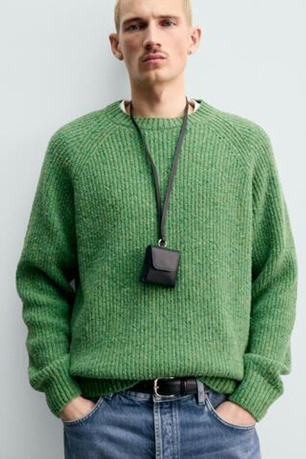 ZARA СВИТЕР ИЗ ЖЕМЧУЖНОЙ ВЯЗКИ, ЗЕЛЕНЫЙ