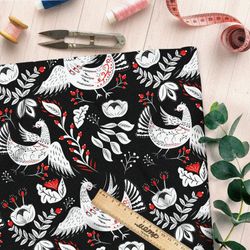 Ткань оксфорд 600 белая на чёрном роспись