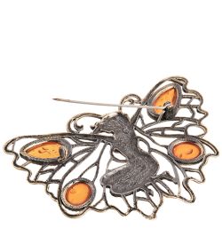 AM-1655 Брошь «Бабочка Спящая фея» (латунь, янтарь)