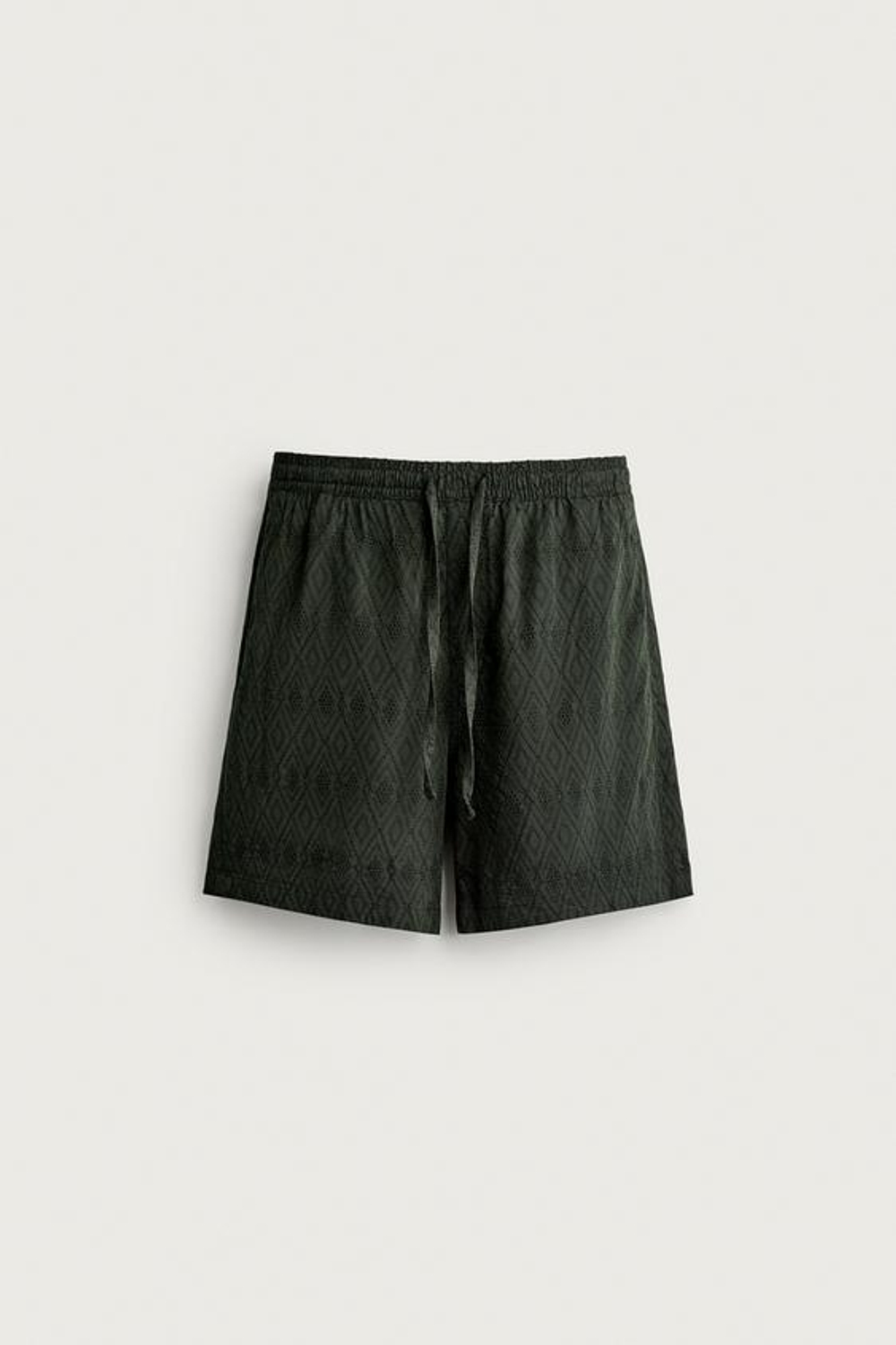 ZARA ШОРТЫ REGULAR FIT С ГЕОМЕТРИЧЕСКИМ ЖАККАРДОВЫМ УЗОРОМ, ЗЕЛЕНЫЙ