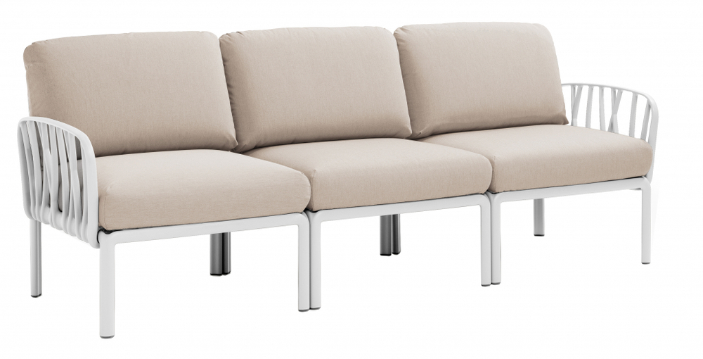 Диван пластиковый с подушками Nardi Komodo 3, белый, холст