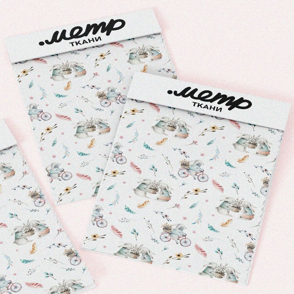 Ткань поплин зайки на велосипеде