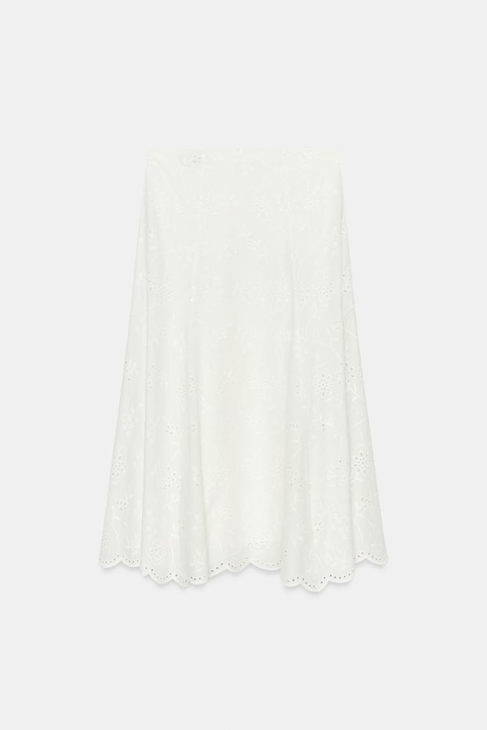 ZARA ЮБКА МИДИ С АЖУРНОЙ ВЫШИВКОЙ, БЕЛЫЙ