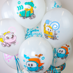 Шар (12''/30 см) Грузовичок Лёва, С Днем Рождения!, Белый (200), пастель, 2 ст, 25 шт.