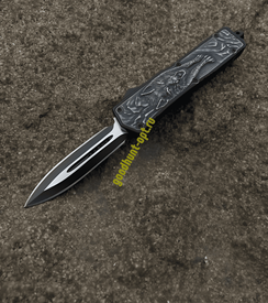 Тактический складной нож фронтально-выкидной автоматический Черно-серый 3D