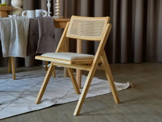 Стул Bali деревянный спинка из ротанга и льна 