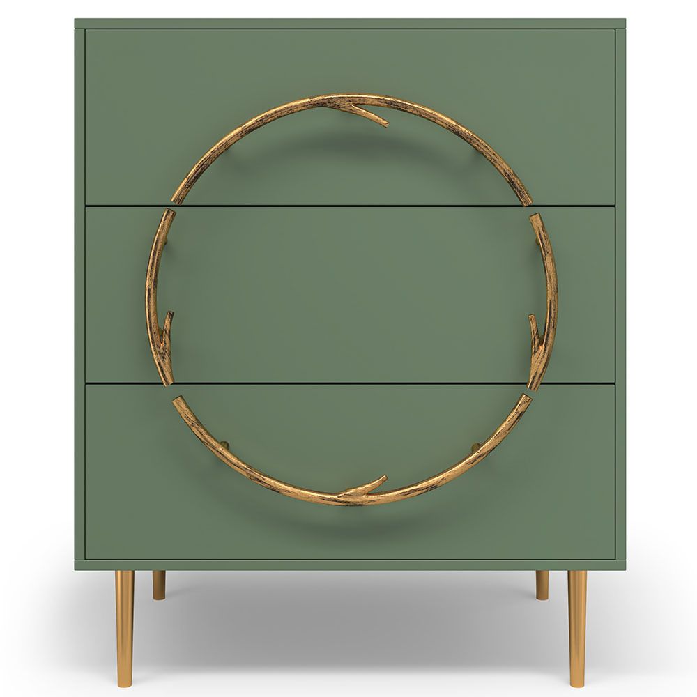 Комод Арт Колор matte Стайл Голд с 3 ящиками Зеленый нефрит матовый