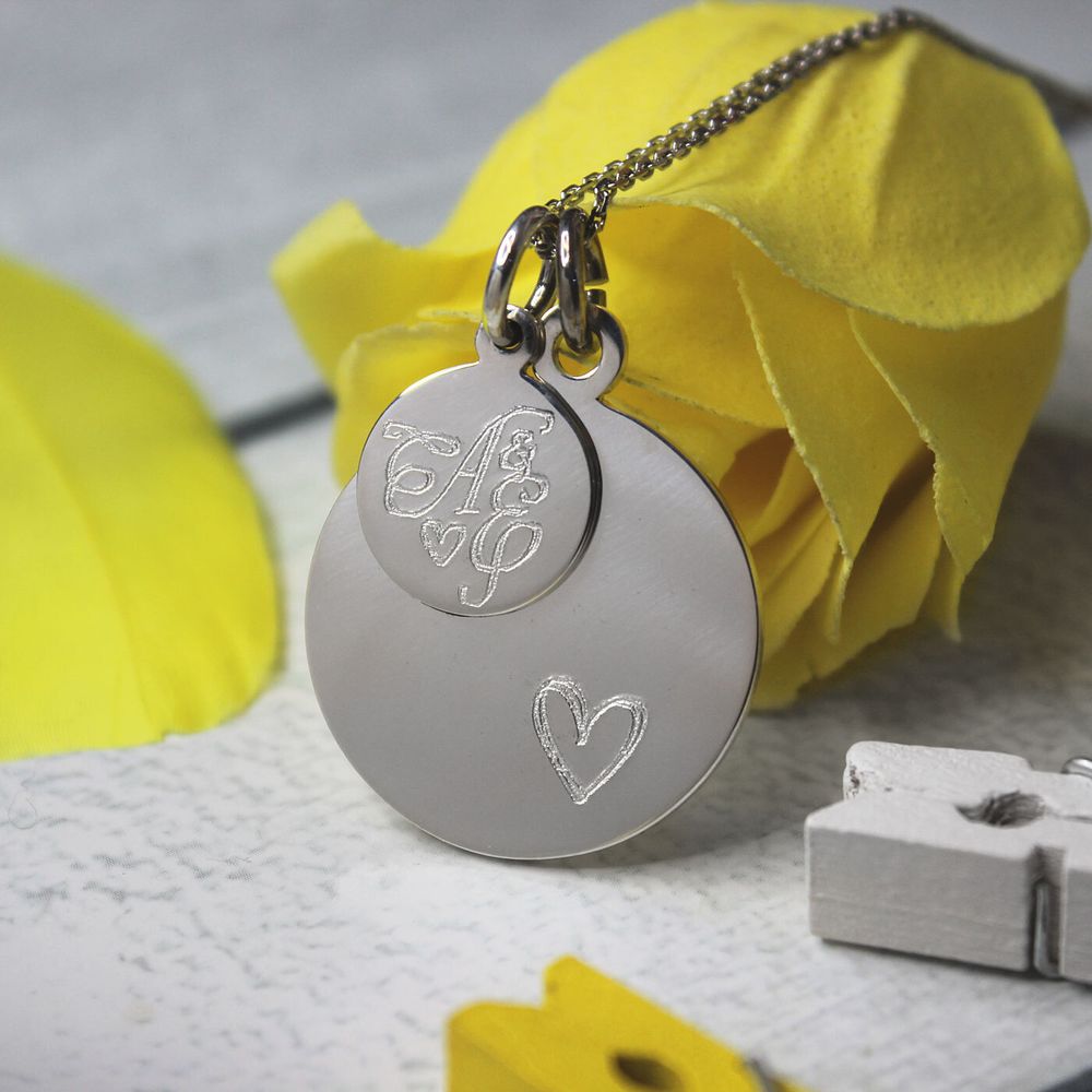 Двойной кулон подвеска из серебра с гравировкой на заказ