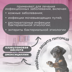 Таблетки жевательные антибактериальные широкого спектра действия для собак более 36кг Кладакса 12шт, 400мг/100мг Амоксициллин / Клавулановая кислота