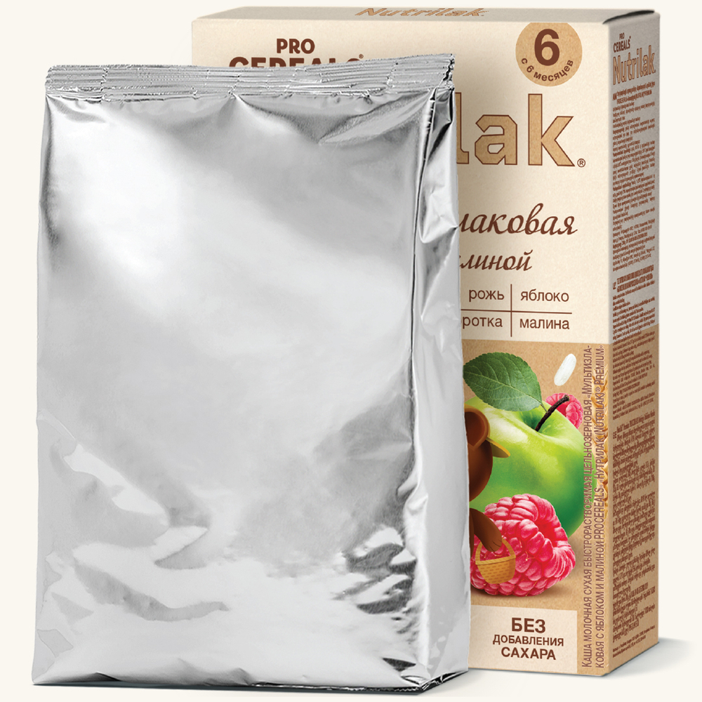Каша молочная мультизлаковая c яблоком и малиной Nutrilak Procereals 200г с 6 месяцев