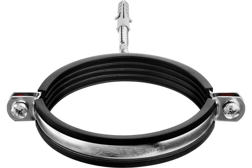 Хомут трубный с гайкой, оцинкованный, в комплекте с сантехнической шпилькой и дюбелем, 1 1/2_, 1шт, ЗУБР