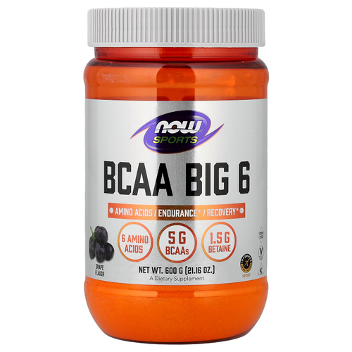 NOW Foods, Sports, BCAA Big 6, со вкусом винограда, 600 г (21,16 унции)
