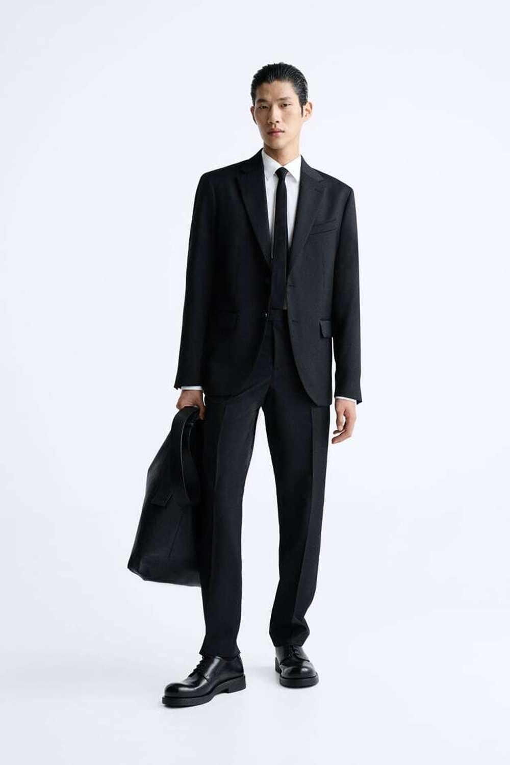 ZARA КОСТЮМНЫЙ БЛЕЙЗЕР ИЗ 100% ШЕРСТИ, ЧЕРНЫЙ