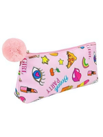 Пенал-косметичка с бубоном Фуд принт розовый (ПН-1303) принт. ткань (Проф-пресс)