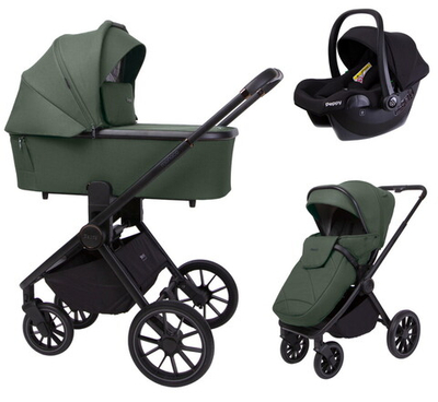 Детская коляска Peppy Monaco 3 в 1 с автокреслом Rise Oliva Green (зеленый), рама черная