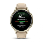 Умные часы Garmin Venu 4 41мм Лунно-золотистые с силиконовым ремешком цвета слоновой кости + кожаный ремешок песочного цвета (010-03013-03)