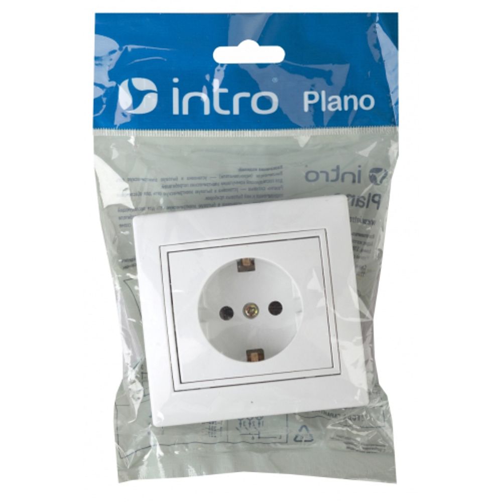 Розетка Intro Plano 1-202-01 с заземлением 2P+E Schuko 16А-250В IP20 СУ белый