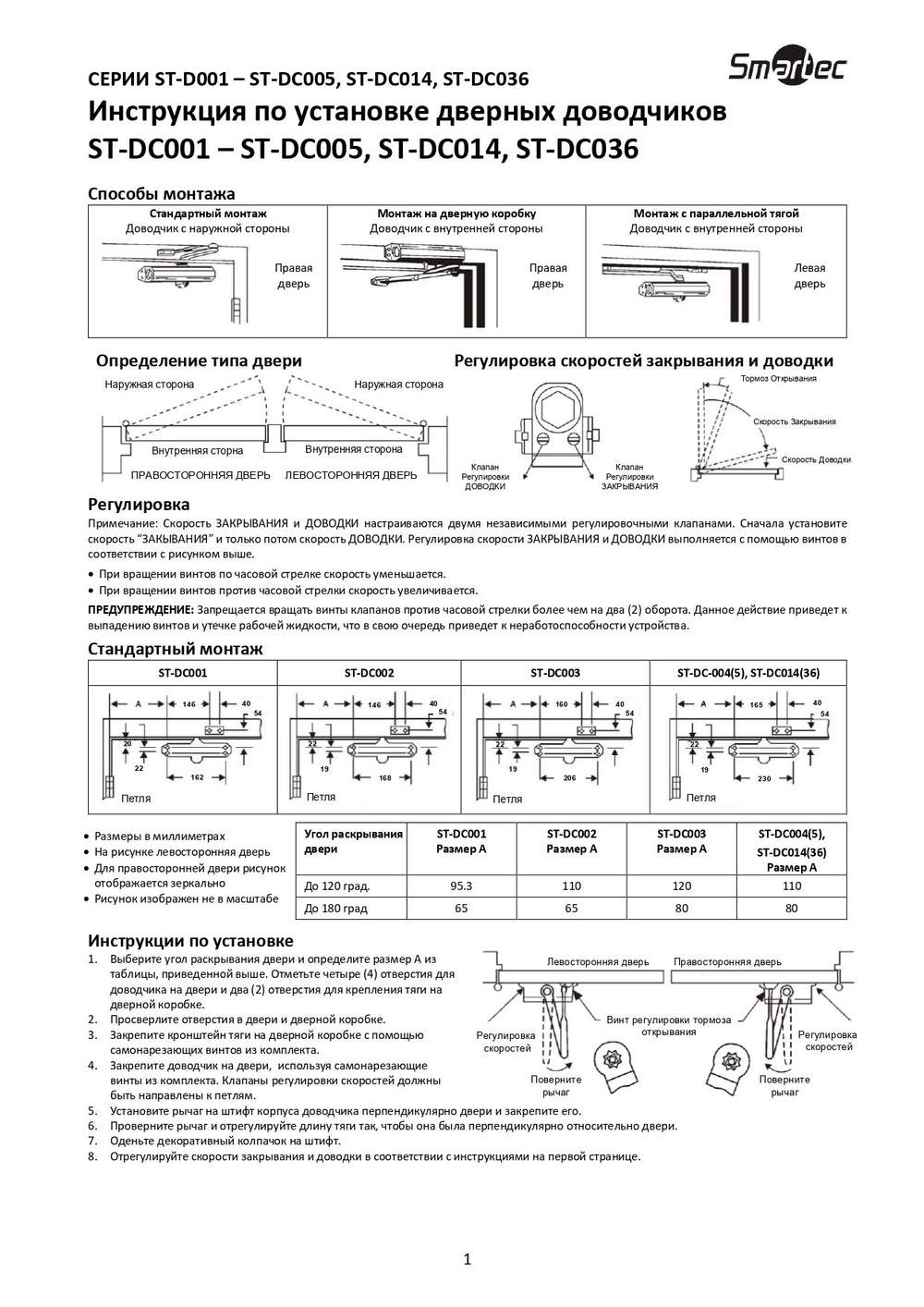 ST-DC001-WT Доводчик Smartec
