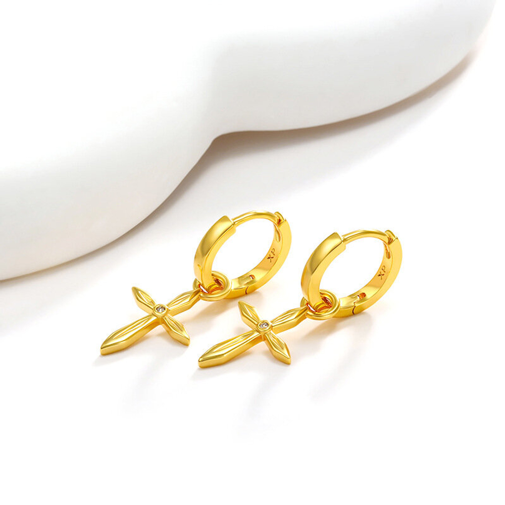 Серьги кольца конго с подвесками бижутерия, кресты золото