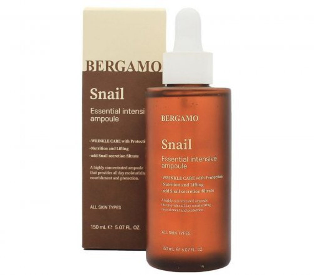 [Bergamo] Snail Essential Intensive Ampoule - Интенсивная ампула с экстрактом улитки, 150 мл