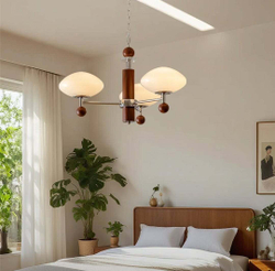 Этот светильник — стильная комбинация дерева, металла и матового стекла.