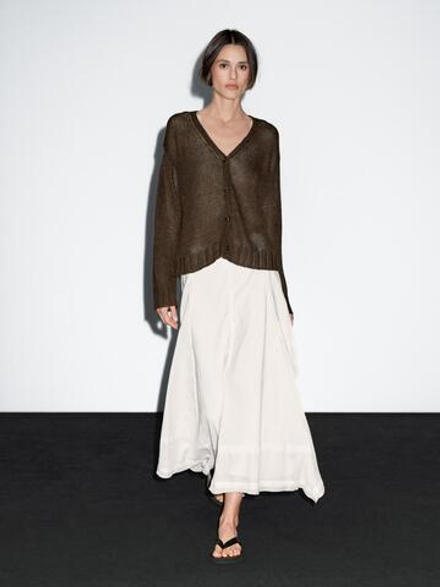 Massimo Dutti Кардиган изо льна с пуговицами, шоколадный