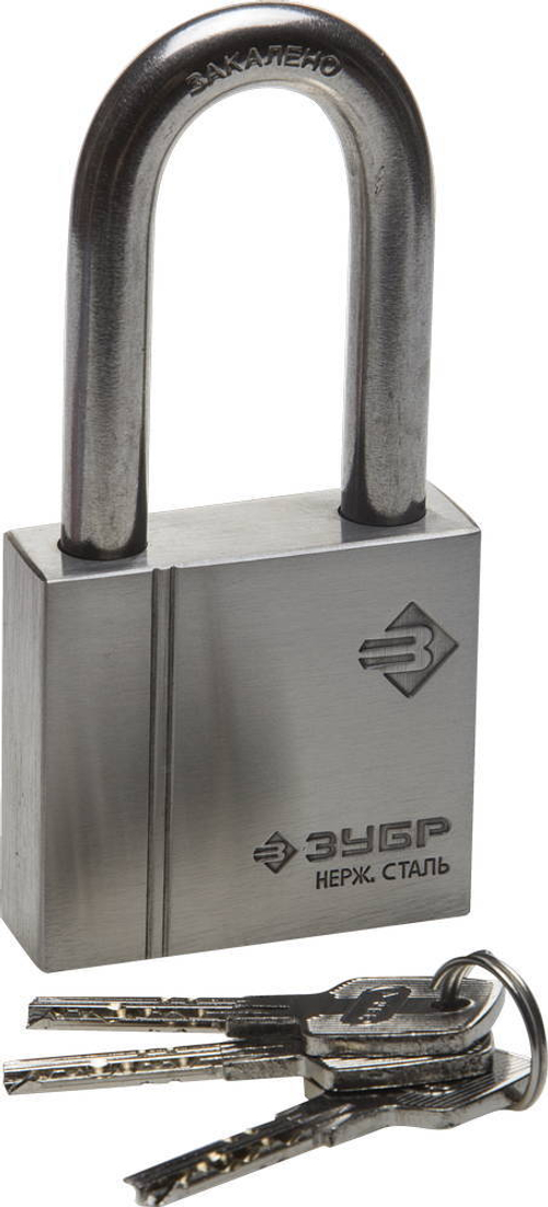 Замок ЗУБР ″ЭКСПЕРТ″ навесной, нержавеющая сталь (корпус и дужка), удлиненная закаленная дужка, 60мм