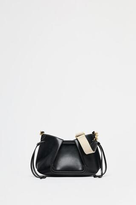 ZARA МИНИ-СУМКА СО СКЛАДКАМИ, ЧЕРНЫЙ