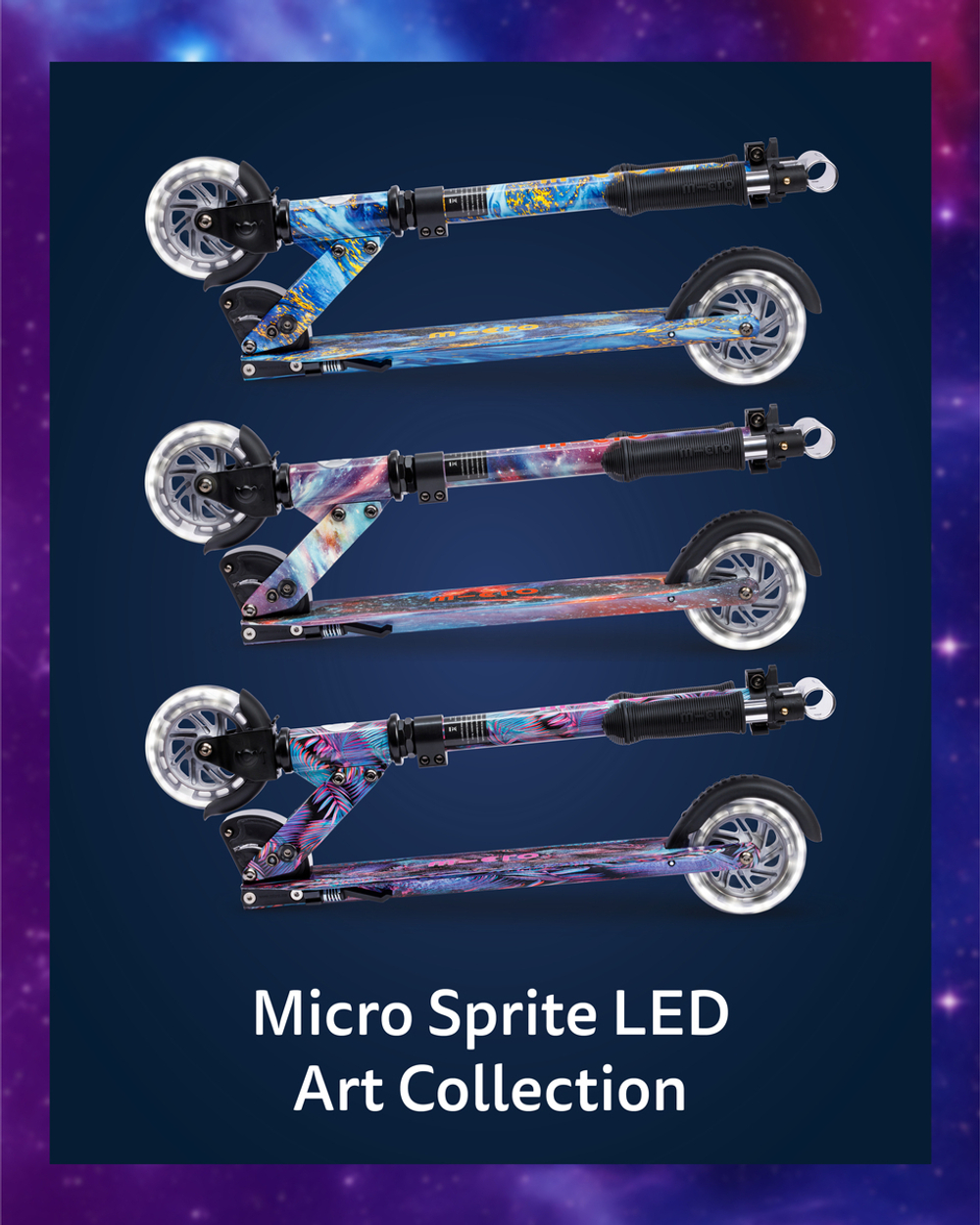 Самокат Micro Sprite Glow (светится в темноте) LED, Art Млечный путь