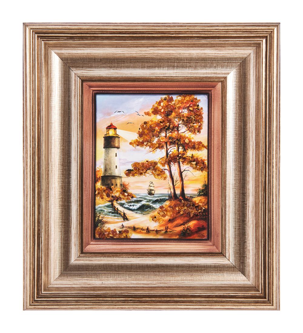 AMB-04/30 Картина «Маяк надежды» (с янтарной крошкой) H-18см