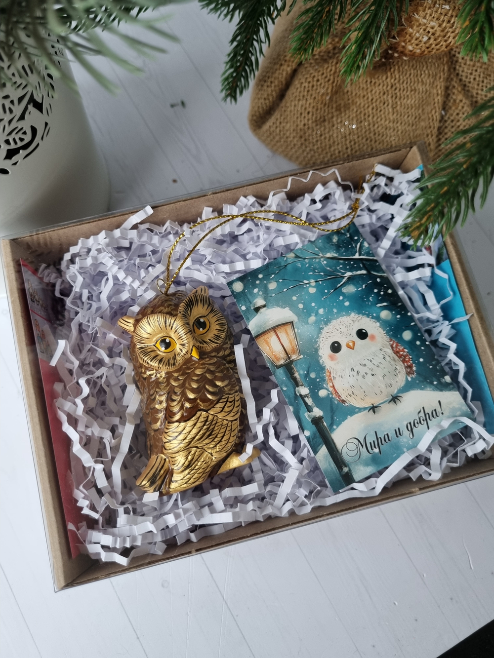 Сова ёлочная игрушка из фарфора