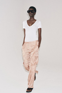 ZARA БРЮКИ КАРГО С ВЫШИВКОЙ — ZW COLLECTION, РОЗОВЫЙ