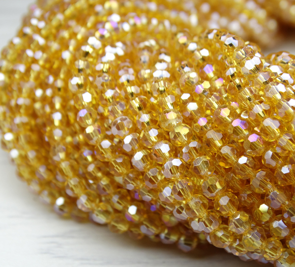 БШ003ДС3 Хрустальные бусины "32 грани", цвет: шампань AB прозрачный, размер 3 мм, кол-во: 95-100 шт.