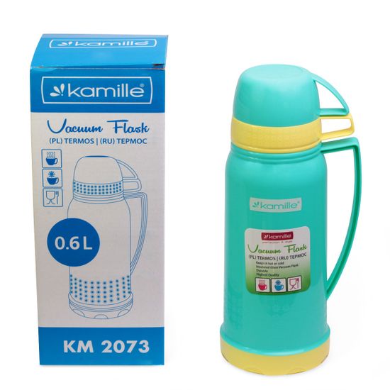 Термос 600 мл пластиковый со стеклянной колбой (2 чашки) Kamille
