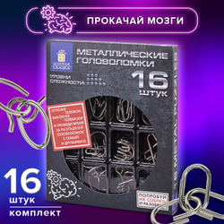 Головоломки металлические большие, набор 16 штук, разные уровни сложности
