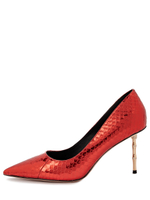 Женские туфли рептилия красные на бамбуковом каблуке