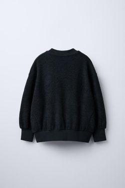 ZARA ТОЛСТОВКА БУКЛЕ С ВЫШИТОЙ НАДПИСЬЮ, МОРСКОЙ СИНИЙ