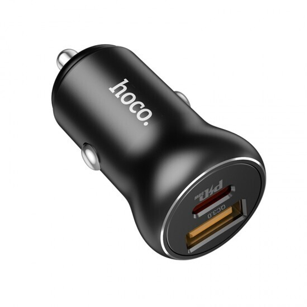 Автомобильное зарядное устройство HOCO NZ5 Smooth Road, 1xUSB + 1xUSB-C, 5A, 30 Вт, черн, 013275